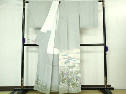 平和屋着物●極上 本加賀友禅作家 滝明博 訪問着 樹林山風景 淡藤色地 逸品 未使用 DZAB3519kh6