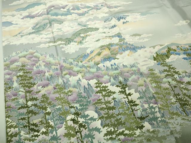 平和屋着物●極上 本加賀友禅作家 滝明博 訪問着 樹林山風景 淡藤色地 逸品 未使用 DZAB3519kh6