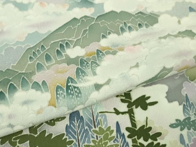 平和屋着物●極上 本加賀友禅作家 滝明博 訪問着 樹林山風景 淡藤色地 逸品 未使用 DZAB3519kh6