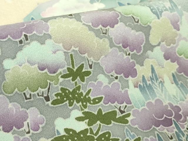 平和屋着物●極上 本加賀友禅作家 滝明博 訪問着 樹林山風景 淡藤色地 逸品 未使用 DZAB3519kh6