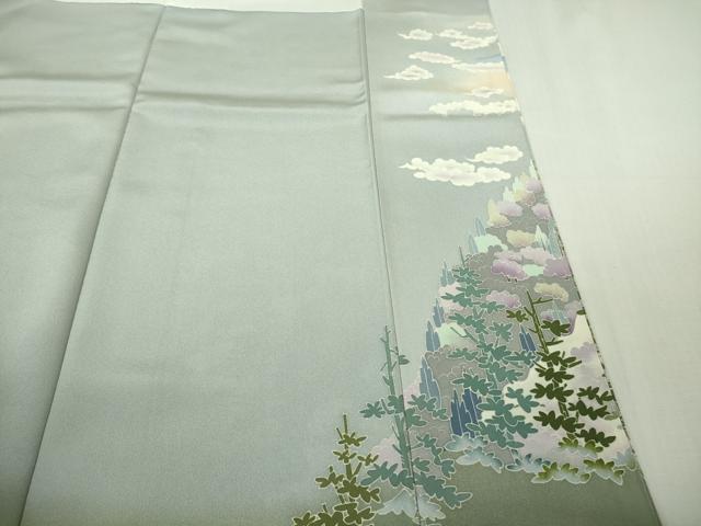 平和屋着物●極上 本加賀友禅作家 滝明博 訪問着 樹林山風景 淡藤色地 逸品 未使用 DZAB3519kh6