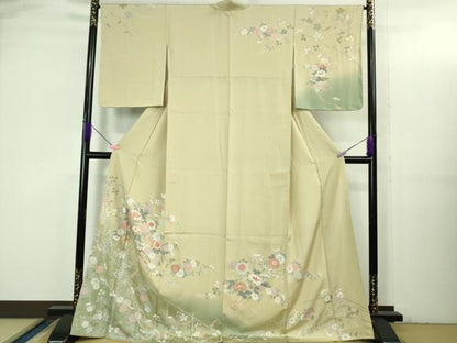 平和屋着物●極上 訪問着 花車文 練色地 金彩 ロング丈 逸品 未使用 DZAB3520kh6