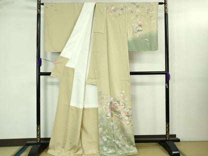 平和屋着物●極上 訪問着 花車文 練色地 金彩 ロング丈 逸品 未使用 DZAB3520kh6