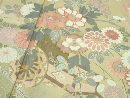 平和屋着物●極上 訪問着 花車文 練色地 金彩 ロング丈 逸品 未使用 DZAB3520kh6