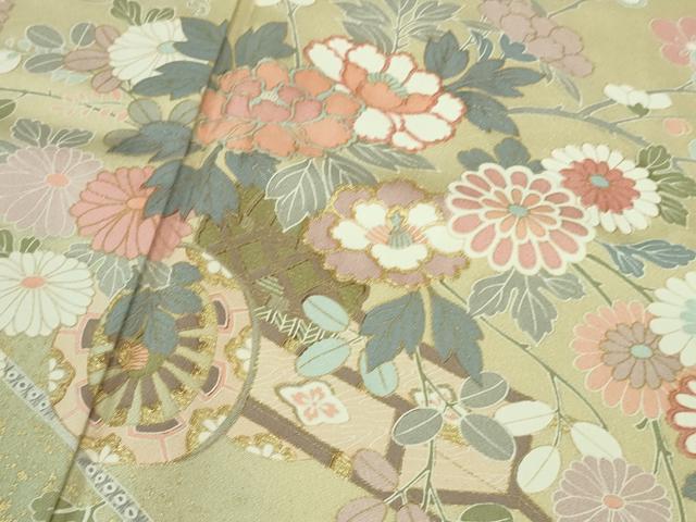 平和屋着物●極上 訪問着 花車文 練色地 金彩 ロング丈 逸品 未使用 DZAB3520kh6