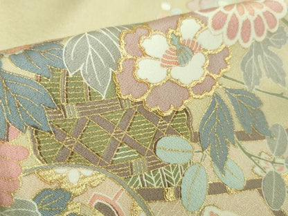 平和屋着物●極上 訪問着 花車文 練色地 金彩 ロング丈 逸品 未使用 DZAB3520kh6