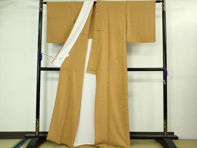 平和屋着物▽極上 洗える最高級着物 ＜英＞はなぶさ謹製 小紋 単衣 成り物 琥珀色地 逸品 DZAB3522kh6