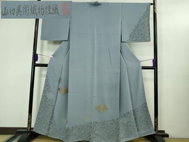 平和屋本店●極上 山口美術織物 皇室 伊勢神宮御用 西陣織 訪問着 お召地 桐竹地鳳凰菱文 薄花色 上代88万 反端付 逸品 未使用 DZAB3523kh6