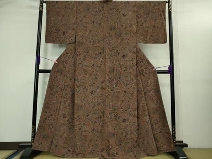 平和屋着物●極上 前田仁仙 仁仙更紗 小紋 更紗鳥獣花文 濃色地 逸品 未使用 DZAB3524kh6