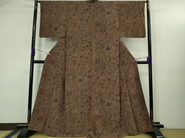 平和屋着物●極上 前田仁仙 仁仙更紗 小紋 更紗鳥獣花文 濃色地 逸品 未使用 DZAB3524kh6