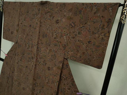 平和屋着物●極上 前田仁仙 仁仙更紗 小紋 更紗鳥獣花文 濃色地 逸品 未使用 DZAB3524kh6