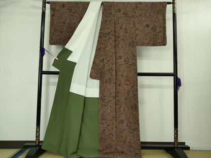 平和屋着物●極上 前田仁仙 仁仙更紗 小紋 更紗鳥獣花文 濃色地 逸品 未使用 DZAB3524kh6