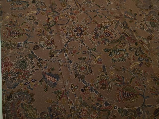 平和屋着物●極上 前田仁仙 仁仙更紗 小紋 更紗鳥獣花文 濃色地 逸品 未使用 DZAB3524kh6