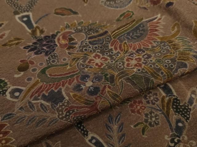 平和屋着物●極上 前田仁仙 仁仙更紗 小紋 更紗鳥獣花文 濃色地 逸品 未使用 DZAB3524kh6