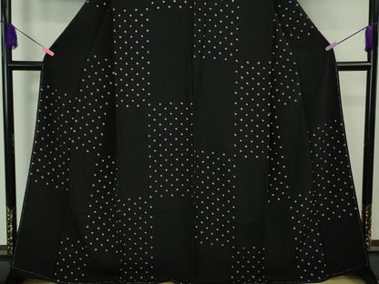 平和屋着物●極上 小紋 絞り 変わり市松 黒地 逸品 未使用 DZAB3526kh6