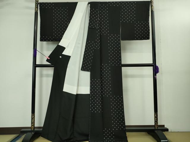 平和屋着物●極上 小紋 絞り 変わり市松 黒地 逸品 未使用 DZAB3526kh6