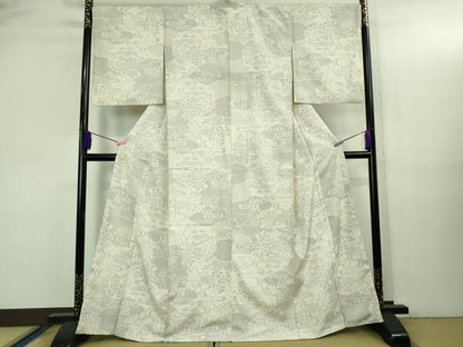 平和屋着物●極上 本塩沢 110亀甲 風景花文 逸品 DZAB3532kh6