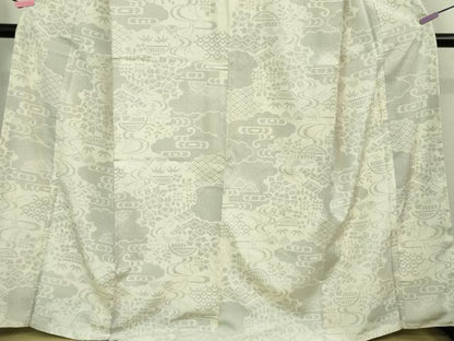平和屋着物●極上 本塩沢 110亀甲 風景花文 逸品 DZAB3532kh6