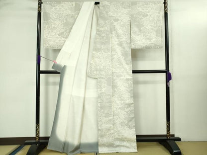 平和屋着物●極上 本塩沢 110亀甲 風景花文 逸品 DZAB3532kh6