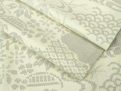 平和屋着物●極上 本塩沢 110亀甲 風景花文 逸品 DZAB3532kh6