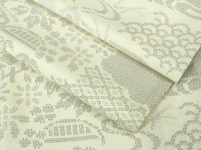 平和屋着物●極上 本塩沢 110亀甲 風景花文 逸品 DZAB3532kh6