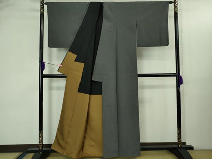 平和屋着物●極上　お召　縞　褐色×霞色　逸品　DZAB3533kh6