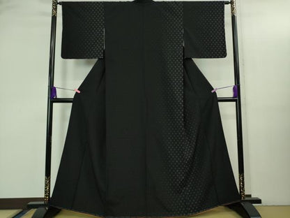 平和屋着物●極上 本塩沢 110亀甲 菱文 黒地 逸品 未使用 DZAB3534kh6