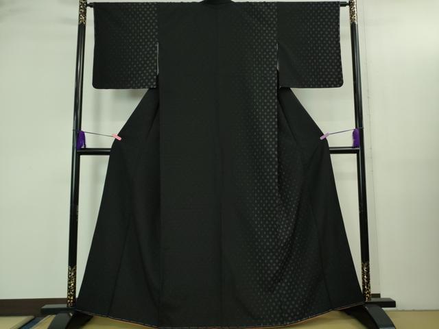 平和屋着物●極上 本塩沢 110亀甲 菱文 黒地 逸品 未使用 DZAB3534kh6