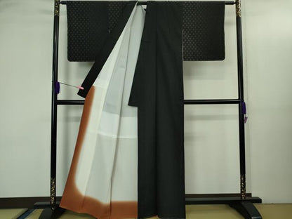 平和屋着物●極上 本塩沢 110亀甲 菱文 黒地 逸品 未使用 DZAB3534kh6