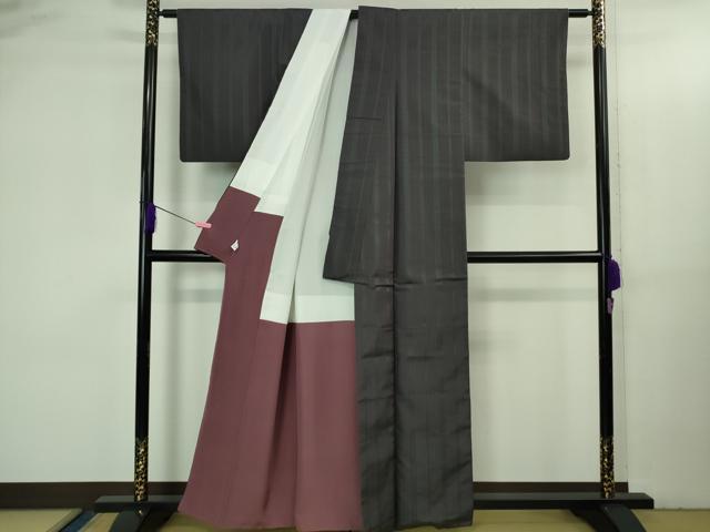 平和屋着物●極上 献上紬 博多織 青褐色地 逸品 DZAB3535kh6