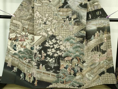 平和屋本店●極上　創業明治元年 京の老舗【小糸染芸】小糸敏夫 訪問着・袋帯セット 手描き　城下町人物風景　暈し染め　逸品　DZAB3545kh6