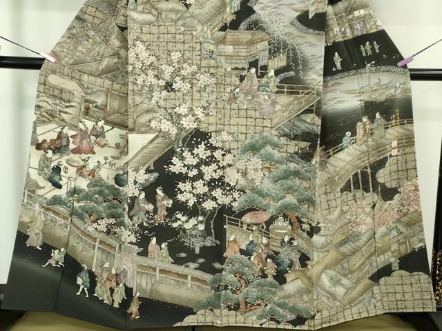 平和屋本店●極上　創業明治元年 京の老舗【小糸染芸】小糸敏夫 訪問着・袋帯セット 手描き　城下町人物風景　暈し染め　逸品　DZAB3545kh6