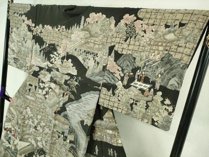 平和屋本店●極上　創業明治元年 京の老舗【小糸染芸】小糸敏夫 訪問着・袋帯セット 手描き　城下町人物風景　暈し染め　逸品　DZAB3545kh6