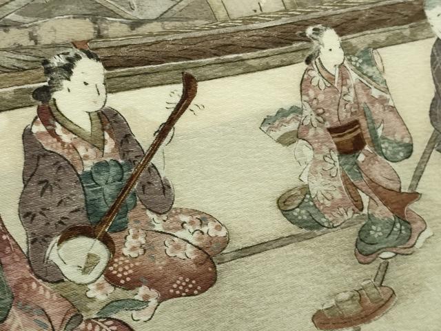 平和屋本店●極上　創業明治元年 京の老舗【小糸染芸】小糸敏夫 訪問着・袋帯セット 手描き　城下町人物風景　暈し染め　逸品　DZAB3545kh6