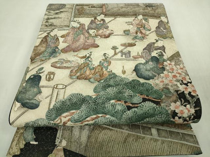 平和屋本店●極上　創業明治元年 京の老舗【小糸染芸】小糸敏夫 訪問着・袋帯セット 手描き　城下町人物風景　暈し染め　逸品　DZAB3545kh6