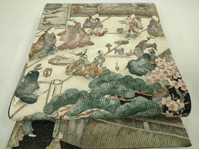 平和屋本店●極上　創業明治元年 京の老舗【小糸染芸】小糸敏夫 訪問着・袋帯セット 手描き　城下町人物風景　暈し染め　逸品　DZAB3545kh6
