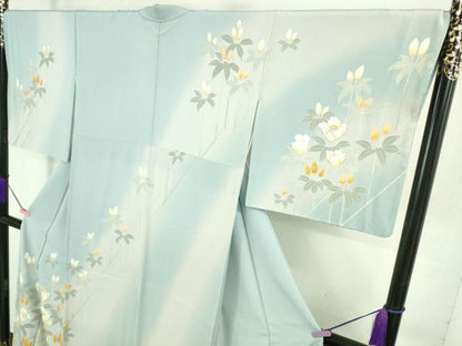平和屋本店●極上 訪問着・長襦袢(無双仕立て)セット 駒刺繍 枝花文 暈し染め 金彩 逸品 DZAB3546kh6