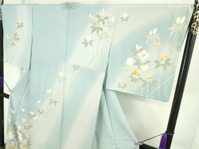平和屋本店●極上 訪問着・長襦袢(無双仕立て)セット 駒刺繍 枝花文 暈し染め 金彩 逸品 DZAB3546kh6