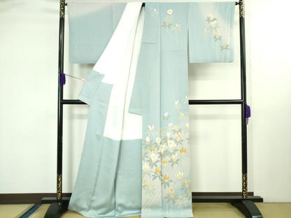 平和屋本店●極上 訪問着・長襦袢(無双仕立て)セット 駒刺繍 枝花文 暈し染め 金彩 逸品 DZAB3546kh6