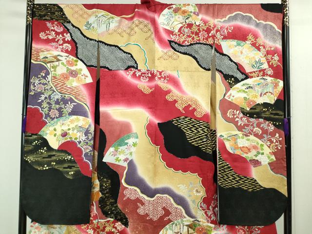 平和屋本店●極上　創業460年・千總　振袖　駒刺繍　地紙御所車花文　暈し染め　金彩　三越扱い　逸品　DZAB3549kh6