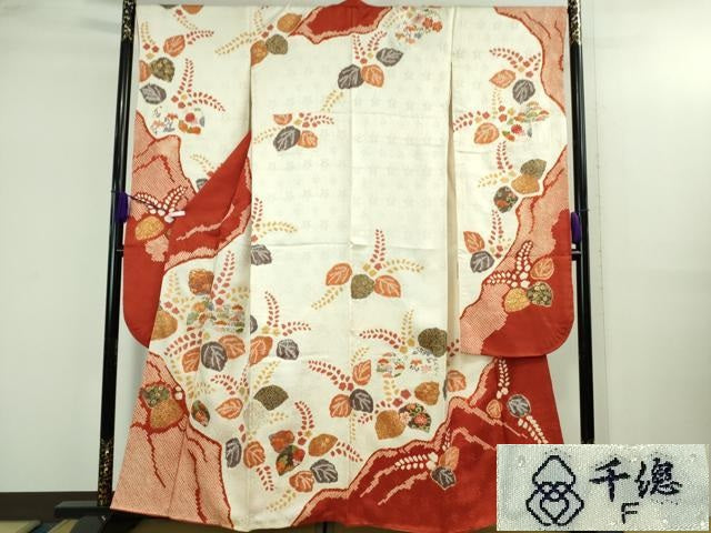 平和屋本店●極上　創業460年・千總　振袖　刺繍　絞り　桐花吉祥文　金彩　逸品　DZAB3550kh6