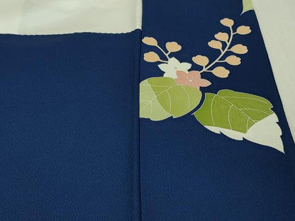 平和屋本店●極上　創業460年・千總　振袖　駒刺繍　扇面花文　紺青色地　金彩　三越扱い　逸品　DZAB3551kh6