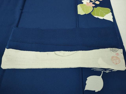 平和屋本店●極上　創業460年・千總　振袖　駒刺繍　扇面花文　紺青色地　金彩　三越扱い　逸品　DZAB3551kh6