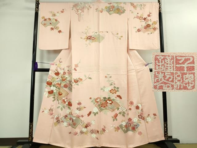 平和屋本店●極上　創業460年・千總　訪問着　駒刺繍　地紙橘吉祥花文　虹色地　金彩　高島屋扱い　逸品　DZAB3552kh6
