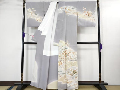 平和屋本店●極上　創業460年・千總　訪問着　駒刺繍　貝桶吉祥花文　藤鼠色地　暈し染め　金彩　三越扱い　逸品　DZAB3553kh6