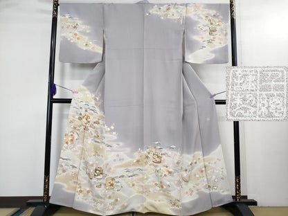 平和屋本店●極上　創業460年・千總　訪問着　駒刺繍　貝桶吉祥花文　藤鼠色地　暈し染め　金彩　三越扱い　逸品　DZAB3553kh6