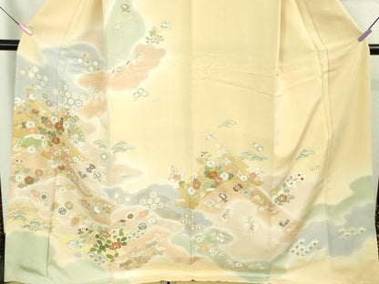 平和屋本店●極上　創業460年・千總　訪問着　駒刺繍　宝尽くし　吉祥花文　暈し染め　浅黄色地　金彩　三越扱い　逸品　DZAB3554kh6