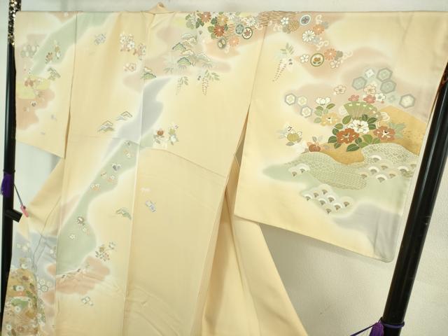 平和屋本店●極上　創業460年・千總　訪問着　駒刺繍　宝尽くし　吉祥花文　暈し染め　浅黄色地　金彩　三越扱い　逸品　DZAB3554kh6
