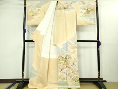 平和屋本店●極上　創業460年・千總　訪問着　駒刺繍　宝尽くし　吉祥花文　暈し染め　浅黄色地　金彩　三越扱い　逸品　DZAB3554kh6