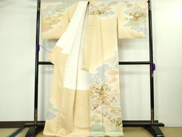 平和屋本店●極上　創業460年・千總　訪問着　駒刺繍　宝尽くし　吉祥花文　暈し染め　浅黄色地　金彩　三越扱い　逸品　DZAB3554kh6
